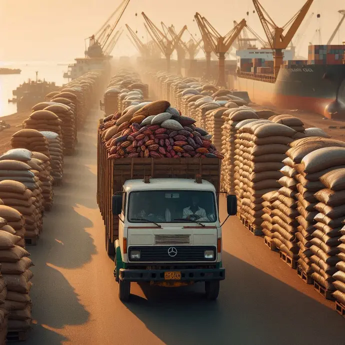 camion transportant du cacao,café en rout vers le port d'AbidjanAbou services international Abou services international camion transportant du cacao,café en rout vers le port d'Abidjan